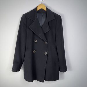 VTG Saks Fifth Avenue Fleurette Size 6 Black Camel Hair Double Breasted Coat